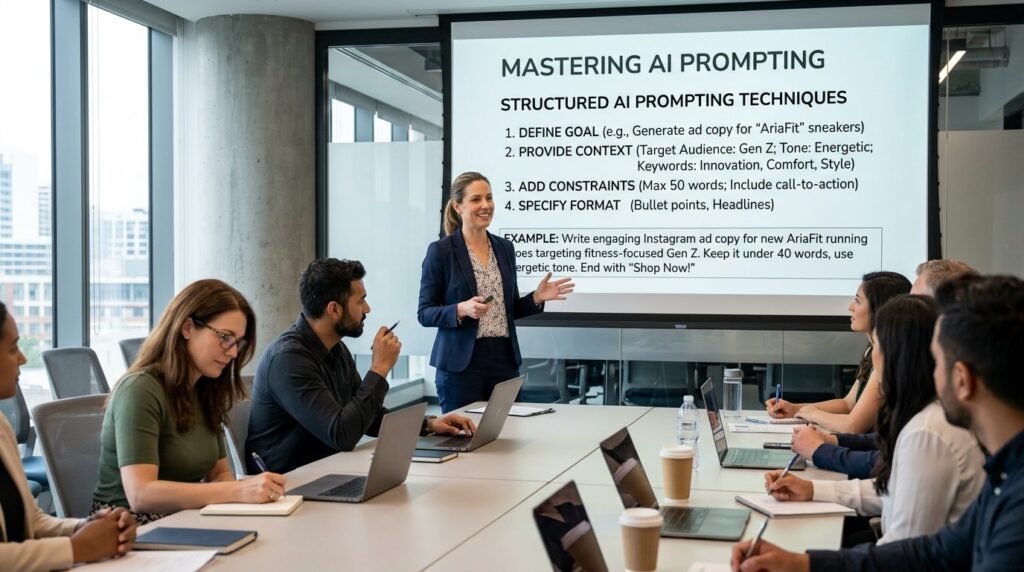 Professional photograph of a marketing team leader conductin