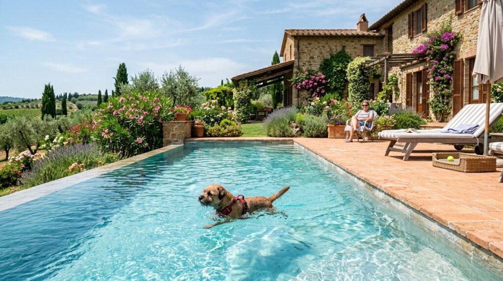 Photorealistic stock photo of a dog-friendly holiday rental 