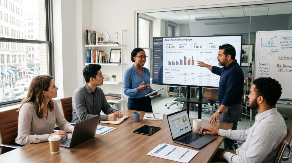 Team of marketing professionals in a collaborative meeting r