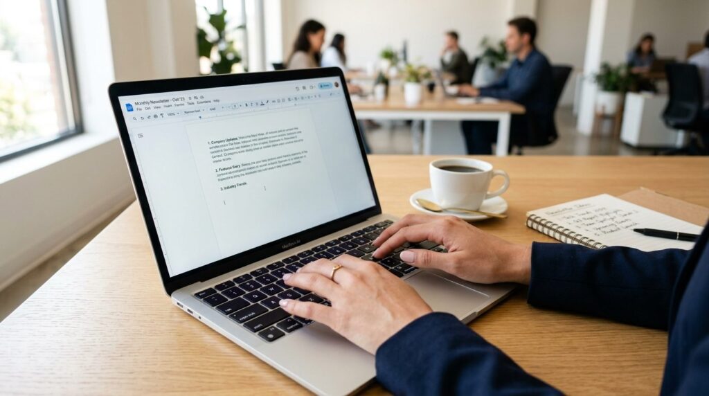 Close-up photorealistic image of a womans hands typing on a