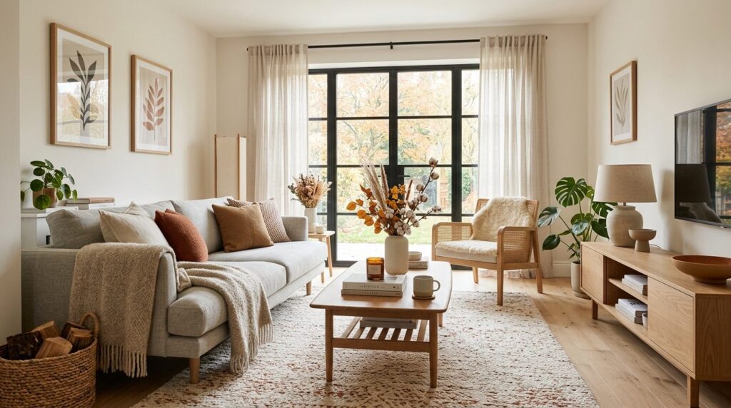 Modern living room interior with cohesive seasonal design el