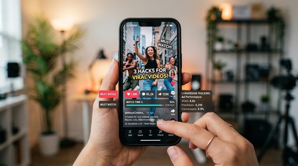 Close-up of a smartphone screen displaying a viral short-for