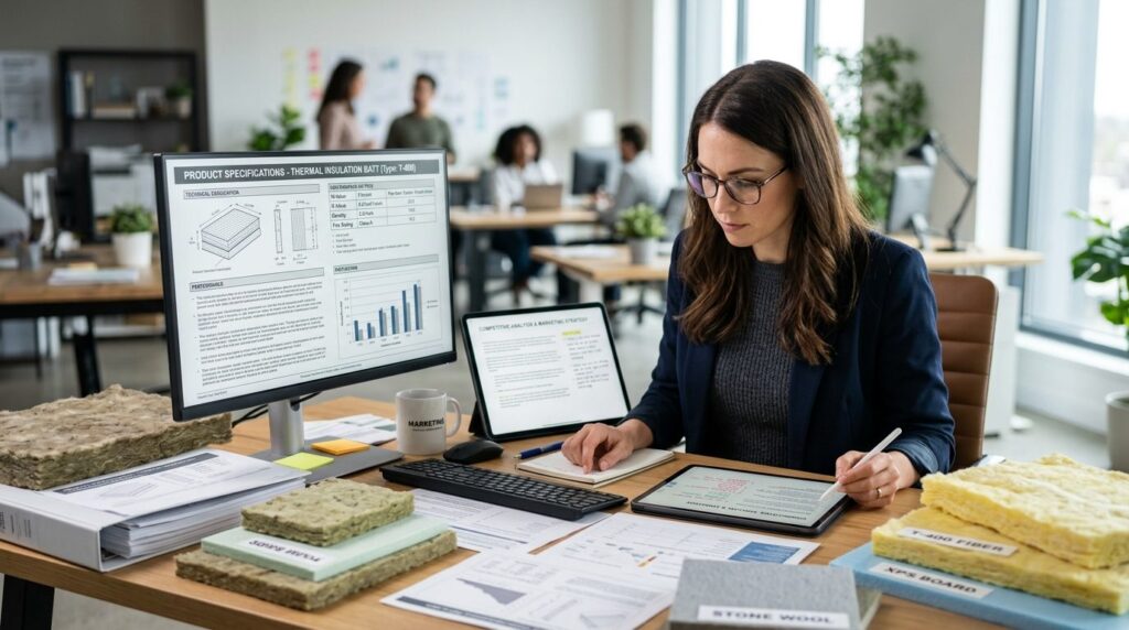 Content marketing specialist reviewing detailed product spec